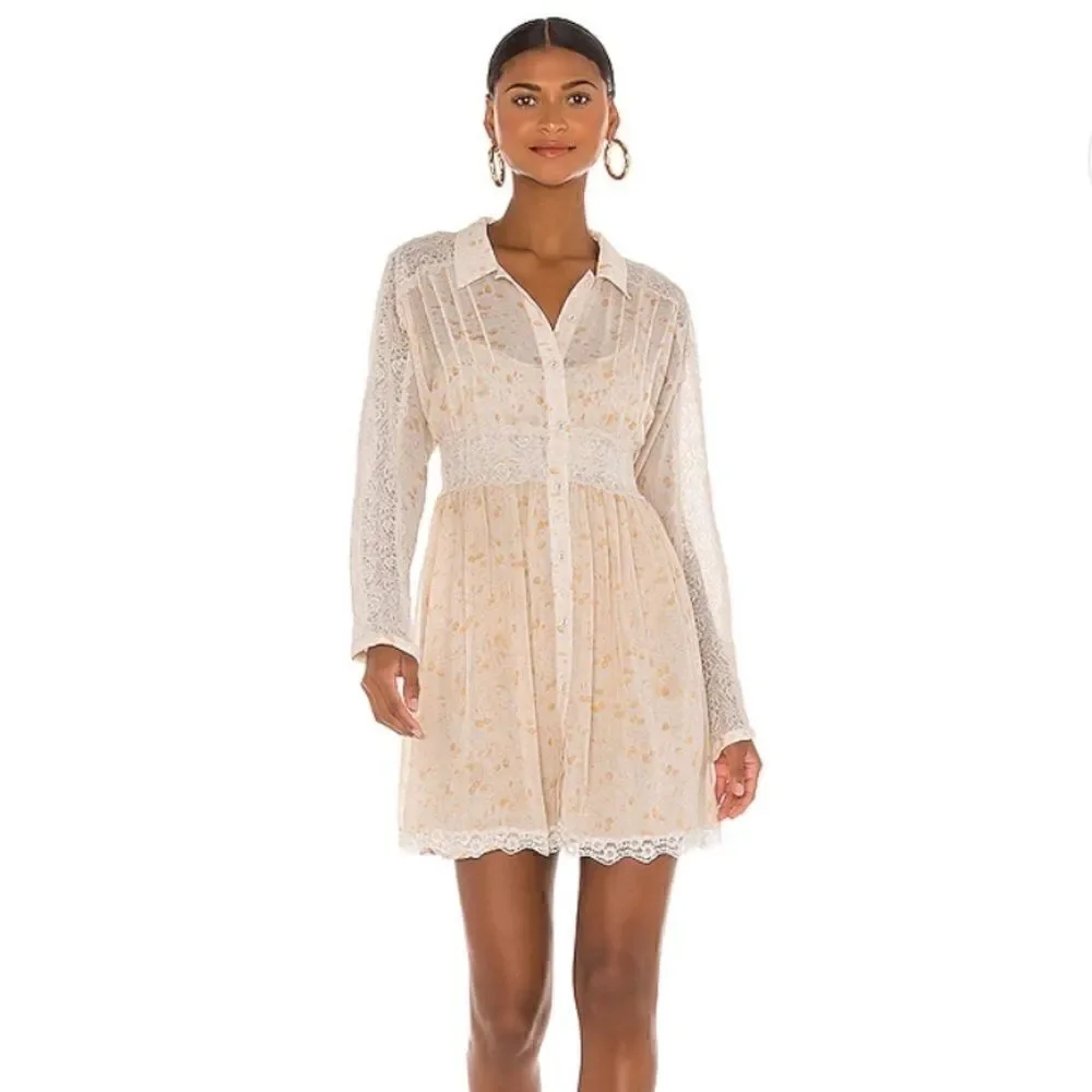 Free People Sheer Romance Mini Dress in Tea Combo Size XS